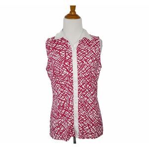 J. McLaughlin Catalina Knit Button Up Collared Tank White Fuchsia Women Small